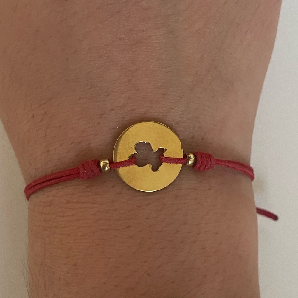 Tous Red Cord Silver Vermeil Confetti Coin Bracelet